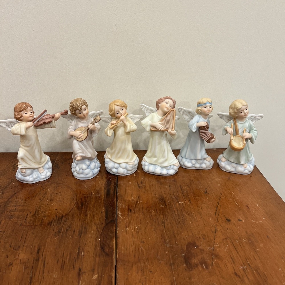 Vtg Lot‎ 6 4.5 Inch Enesco Angel Figurine Playing Instruments Mexico Musicians